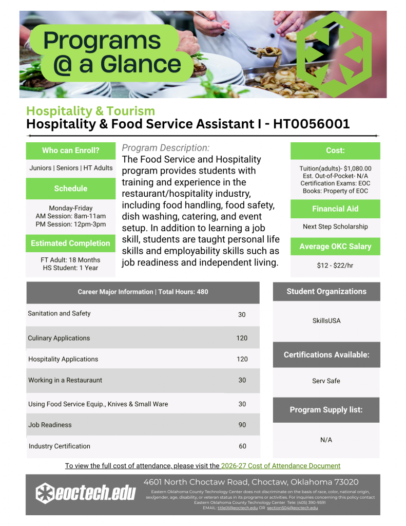 Hospitality & Food Service Assistant I